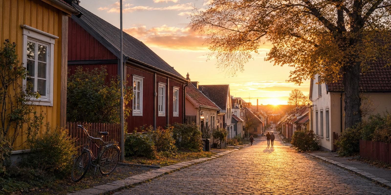 Kirseberg, Malmö — låga gula trähus längs en lugn gata på Backarna. Hitta privatägda veterinärer och djurkliniker i Kirseberg.