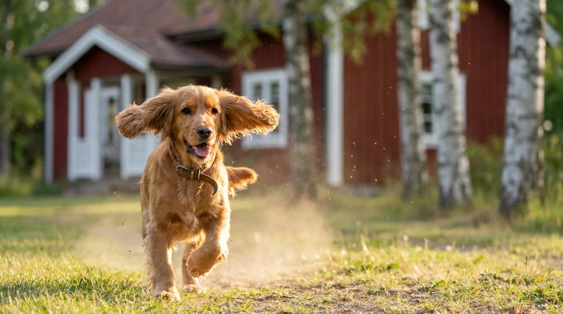 Lyckad öronbehandling — cocker spaniel springer glatt i svensk trädgård